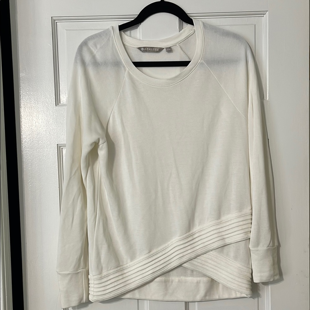 Athleta Cream Asymmetrical Ribbed Hoodie